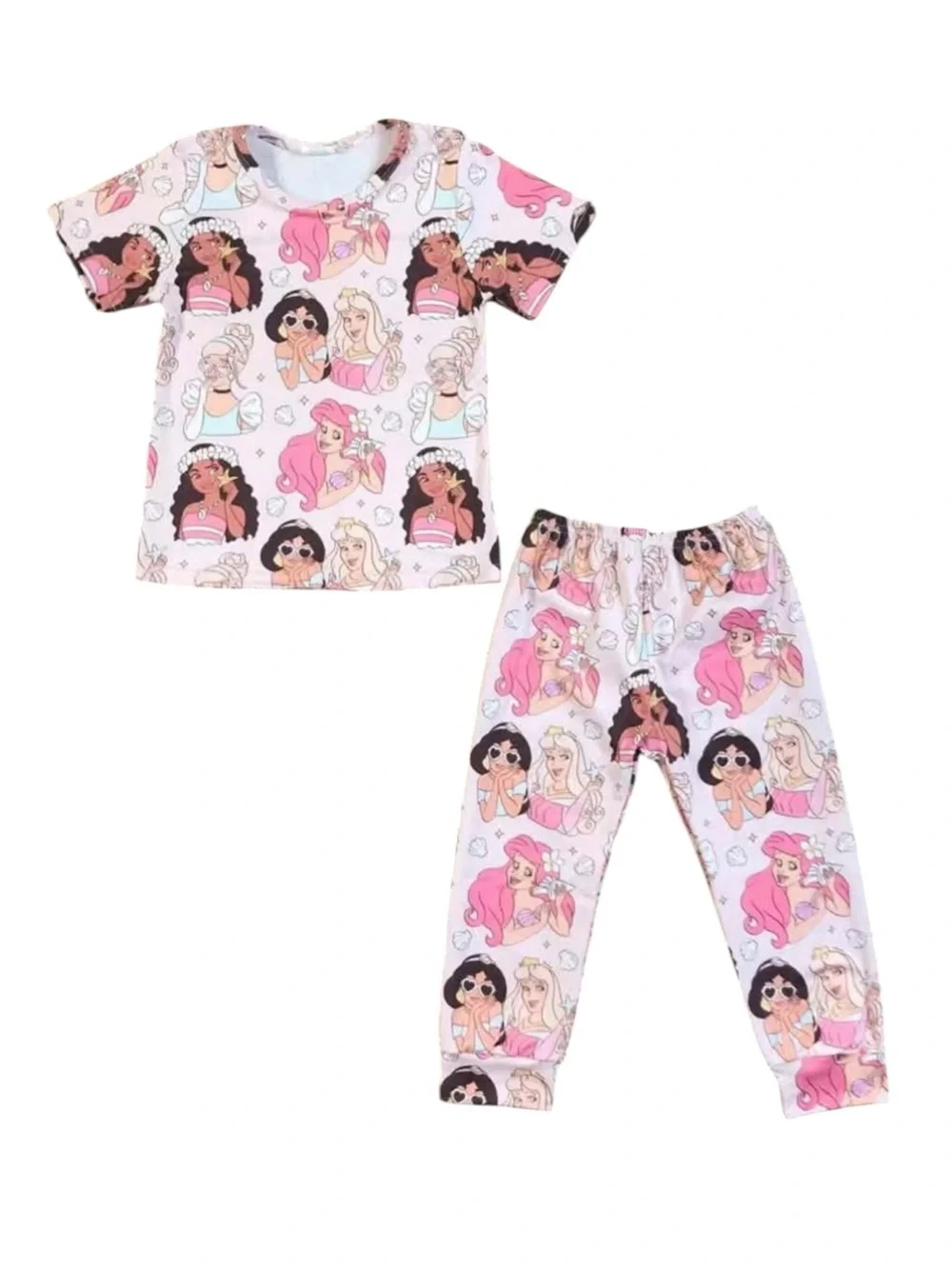 New‎ Girls Boutique Princess Summer Print Short Sleeve Pajama Set Disney Parks
